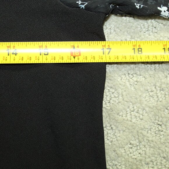 Cece Women's Small Black Stretchy Top with Flowy Black White Floral Long Sleeves - Picture 5 of 7